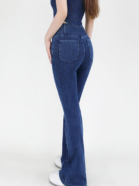 Wide Waistband Bootcut Jeans with Pockets