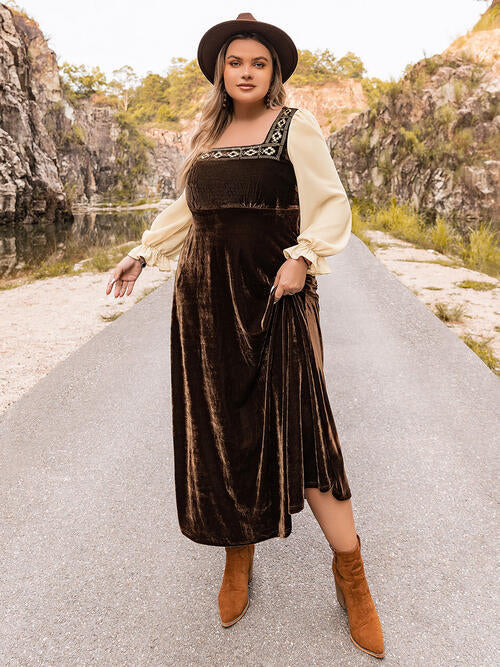 Plus Size Embroidered Square Neck Dress  Shop One Place