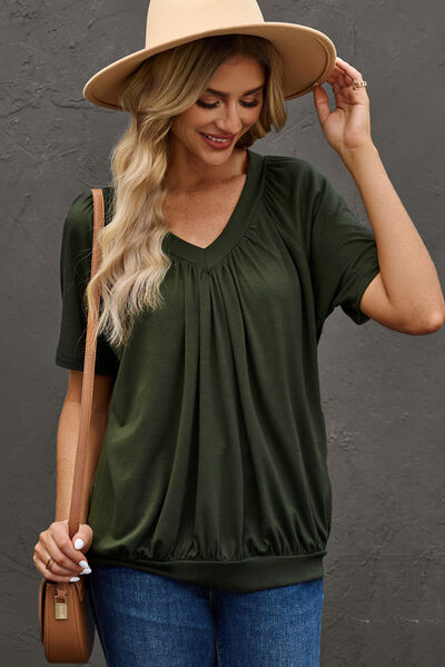 V-Neck Ruched Short Sleeve T-Shirt