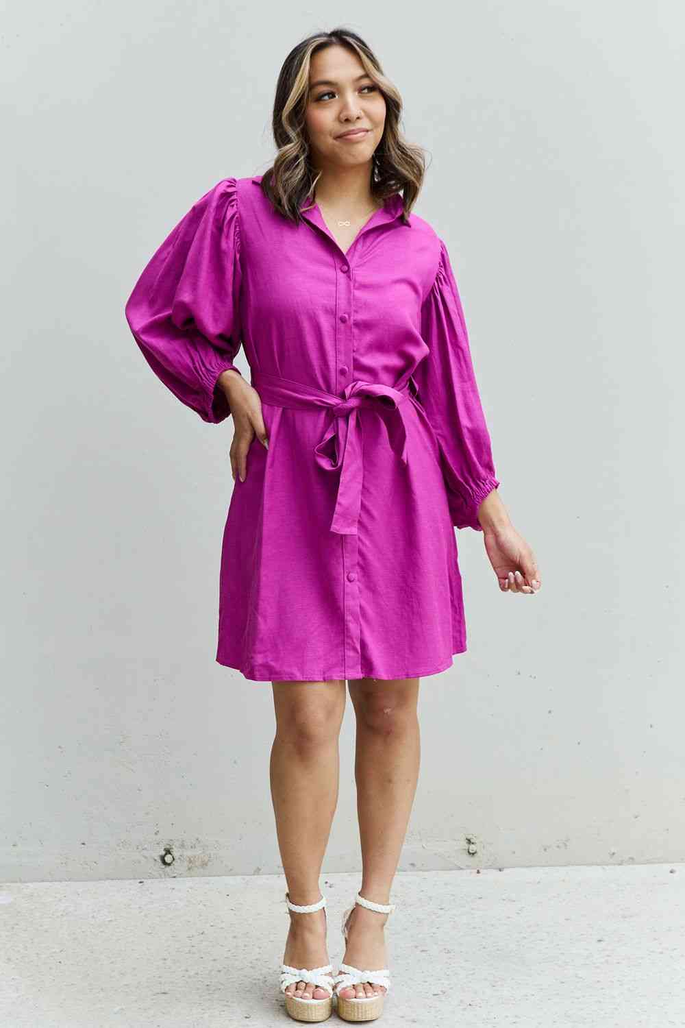 Jade By Jane Hello Darling Full Size Half Sleeve Belted Mini Dress in Magenta