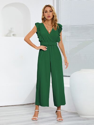 Ruffled Surplice Cap Sleeve Jumpsuit  Shop One Place
