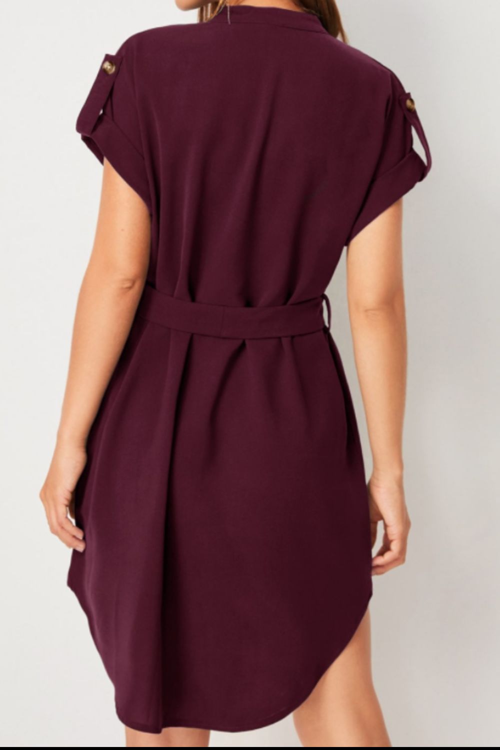 D&Y Tied Notched Short Sleeve Dress