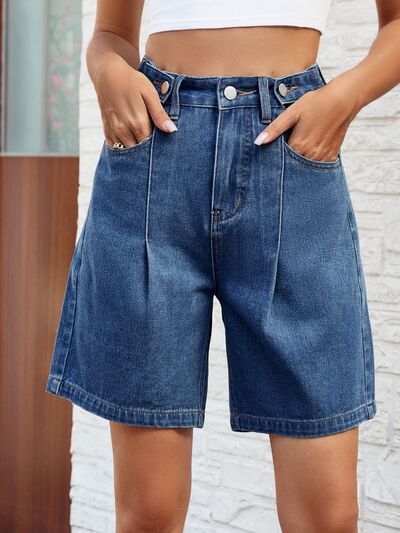 High Waist Denim Shorts with Pockets