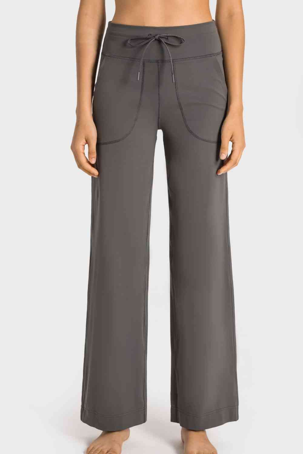 Drawstring Waist Wide Leg Sports Pants with Pockets  Shop One Place