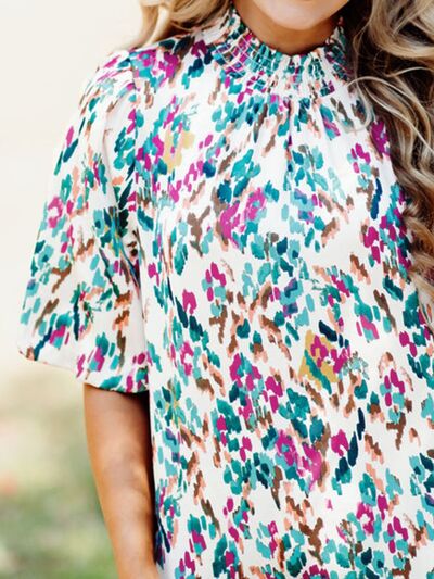 Printed Mock Neck Half Sleeve Blouse