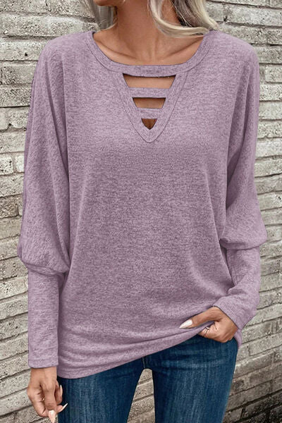 Cutout Round Neck Long Sleeve T-Shirt