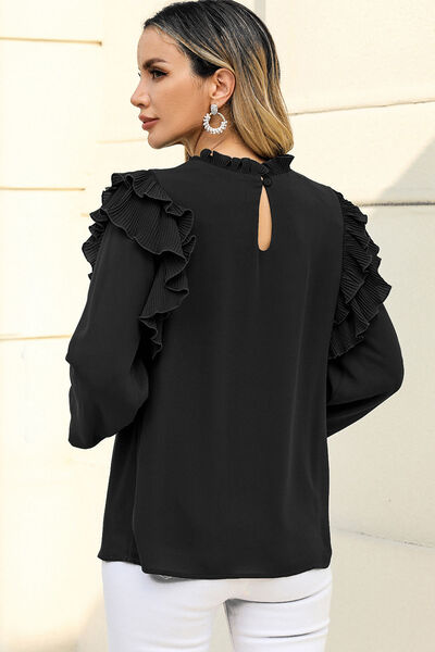 Ruffled Round Neck Long Sleeve Blouse  Shop One Place