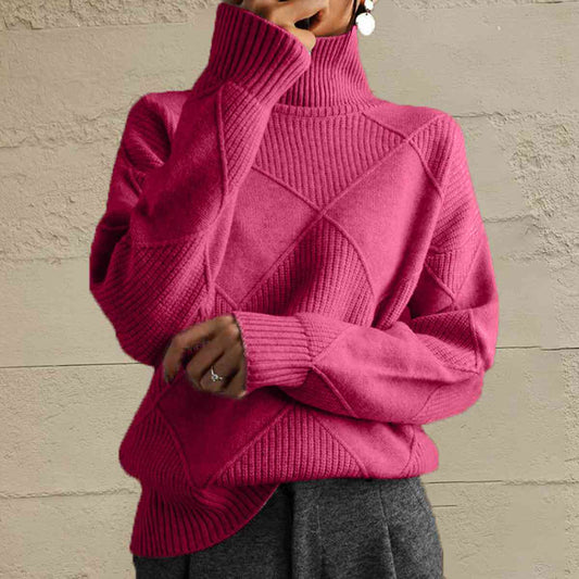 Geometric Turtleneck Long Sleeve Sweater  Shop One Place