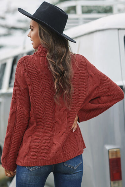 Cable-Knit Turtleneck Dropped Shoulder Sweater  Shop One Place