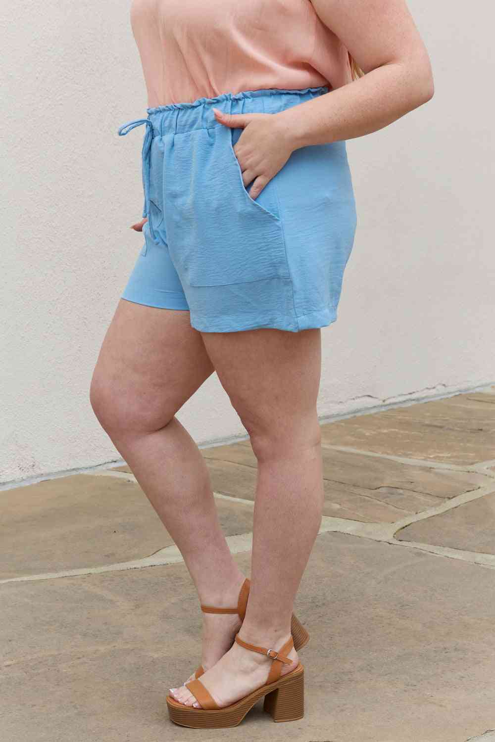 Culture Code Full Size High Waisted Paper bag Shorts in Blue Bell