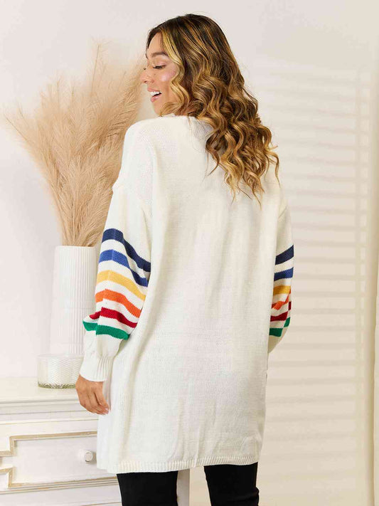 Striped Open Front Dropped Shoulder Cardigan  Shop One Place