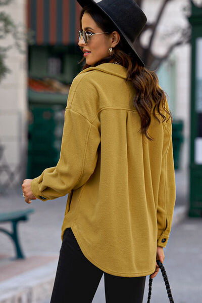 Button Up Collared Neck Long Sleeve Jacket  Shop One Place