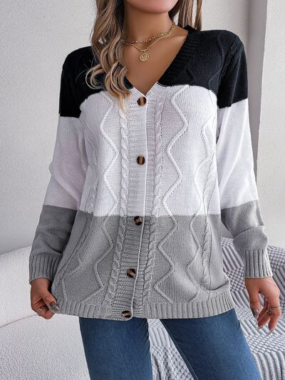 Cable-Knit Striped Button Up Cardigan  Shop One Place