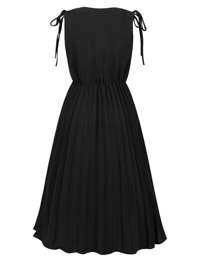 Pleated V-Neck Sleeveless Midi Dress