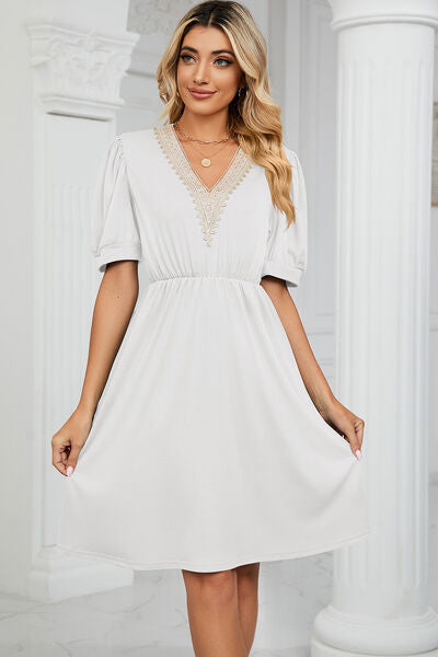 V-Neck Puff Sleeve Dress  Shop One Place
