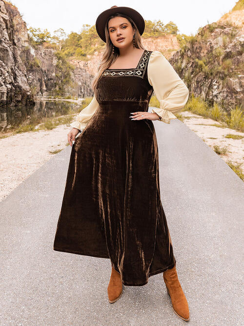 Plus Size Embroidered Square Neck Dress  Shop One Place