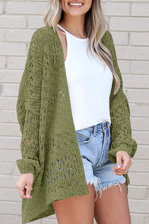 Openwork Open Front Long Sleeve Cardigan  Shop One Place