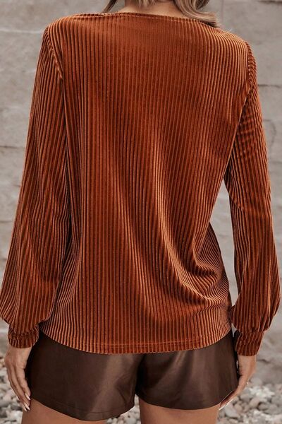 Ribbed Zip Up Long Sleeve T-Shirt