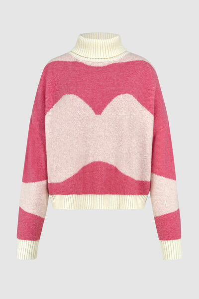 Color Block Turtleneck Dropped Shoulder Sweater  Shop One Place