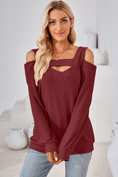 Cutout Square Neck Cold Shoulder T-Shirt  Shop One Place