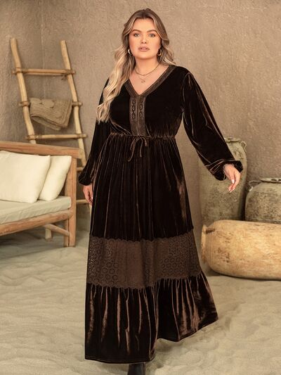 Plus Size V-Neck Balloon Sleeve Maxi Dress  Shop One Place