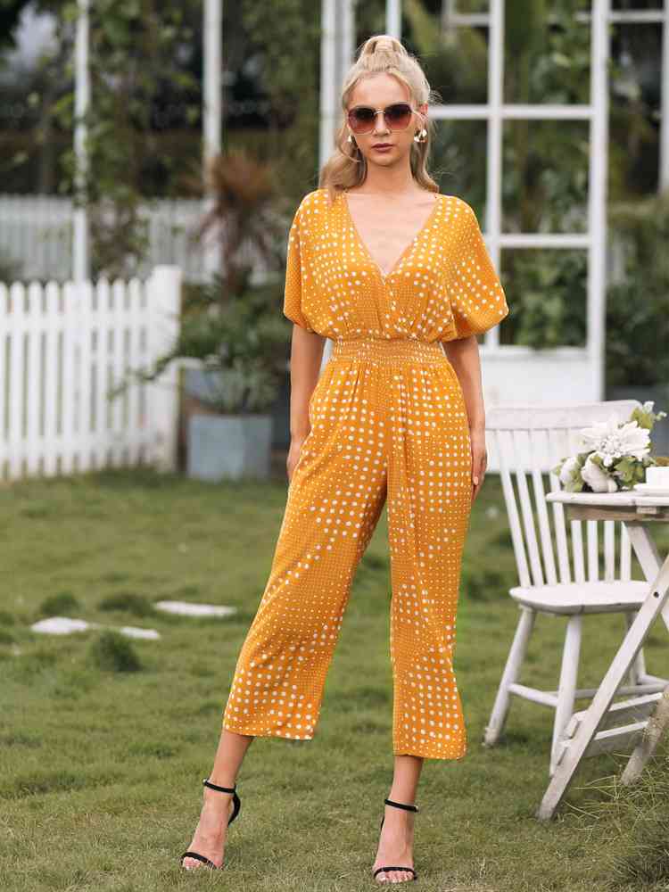 Polka Dot Surplice Neck Jumpsuit with Pockets