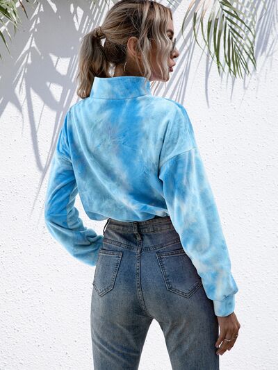 Tie-Dye Quarter Zip Dropped Shoulder Sweatshirt  Shop One Place