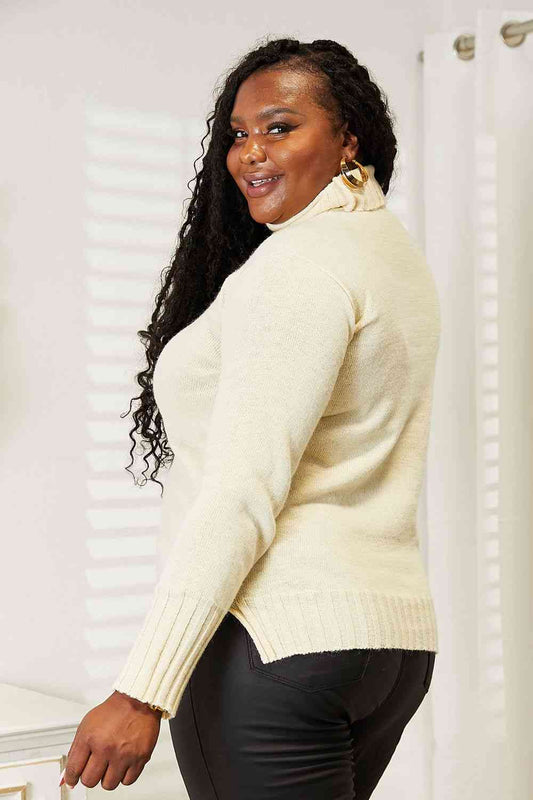 Heimish Full Size Long Sleeve Turtleneck Sweater with Side Slit  Shop One Place