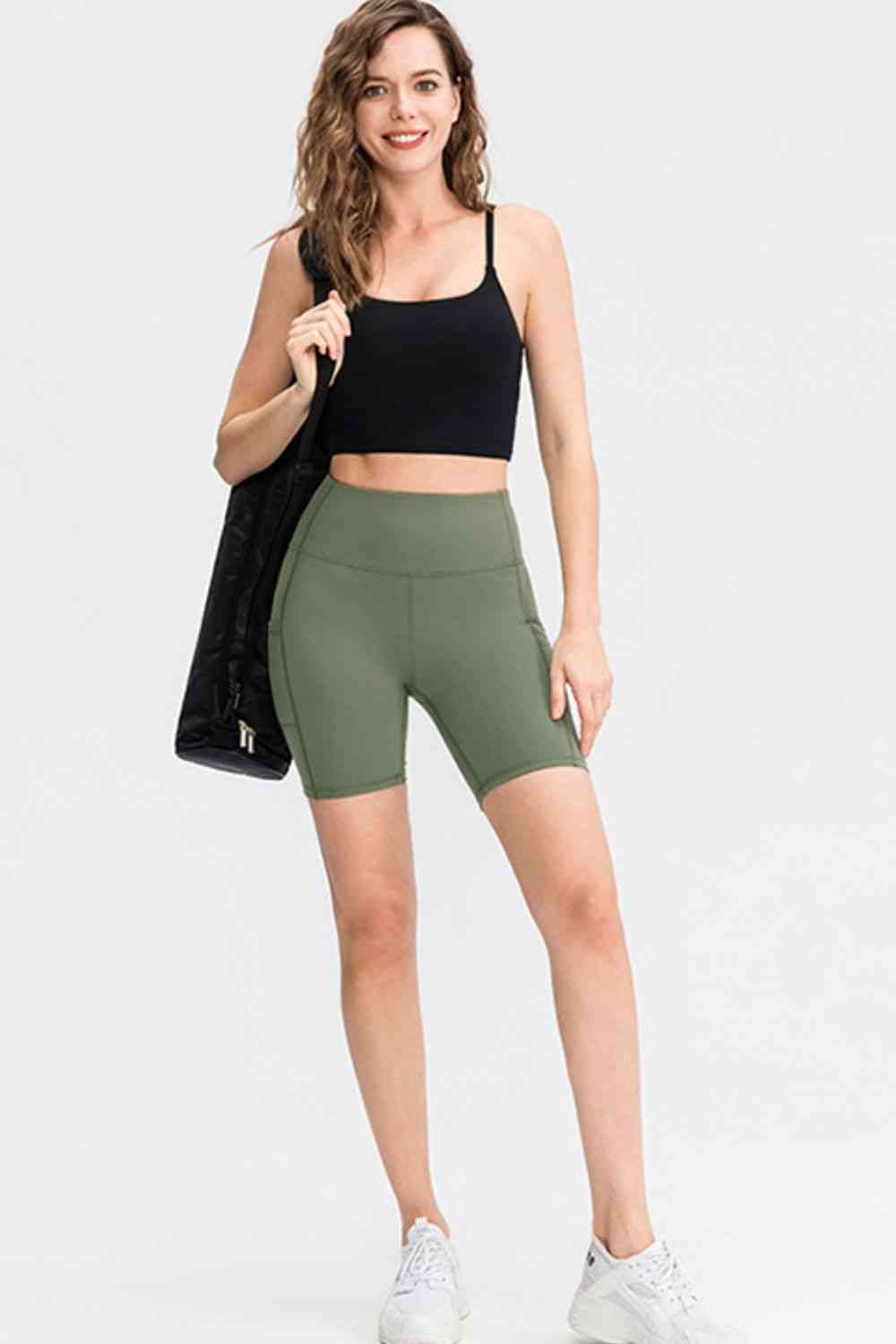 Wide Waistband Sports Shorts with Pockets