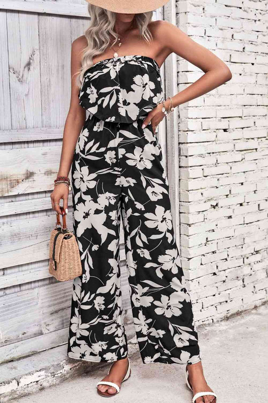 Floral Strapless Wide Leg Jumpsuit  Shop One Place