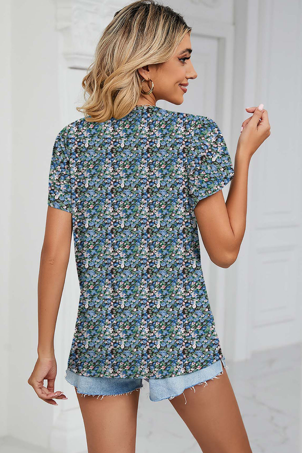 Floral V-Neck Short Sleeve T-Shirt