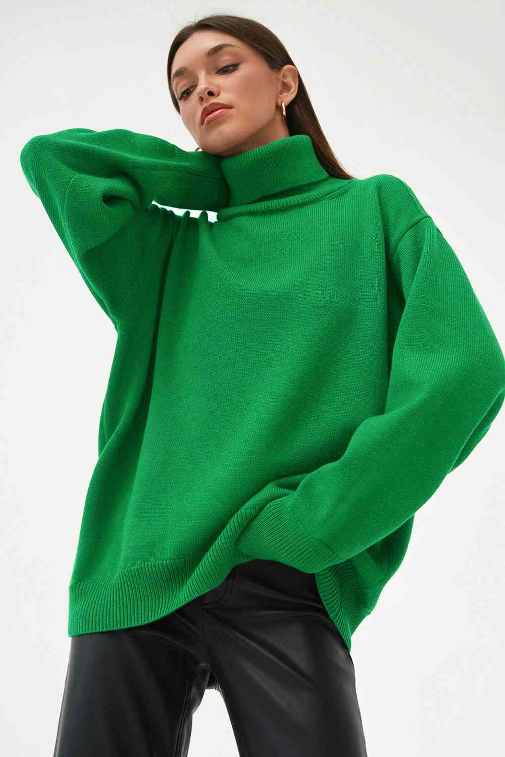 Turtle Neck Dropped Shoulder Sweater  Shop One Place