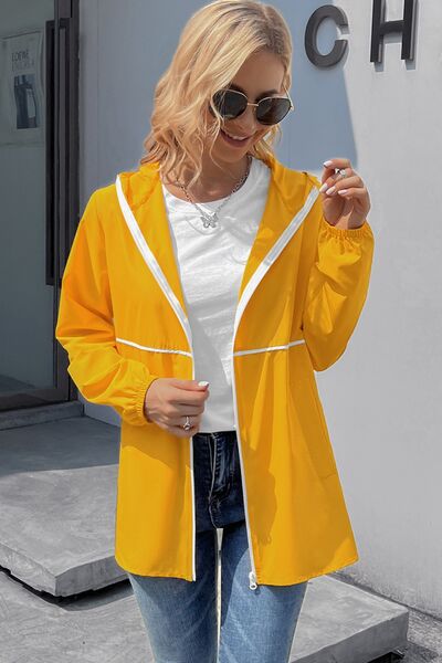 Zip Up Long Sleeve Hooded Watertight Jacket  Shop One Place
