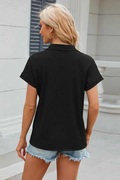 Johnny Collar Short Sleeve Blouse  Shop One Place