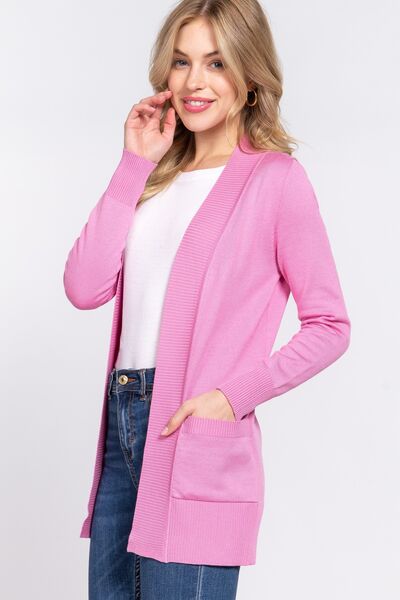 ACTIVE BASIC Ribbed Trim Open Front Cardigan  Shop One Place