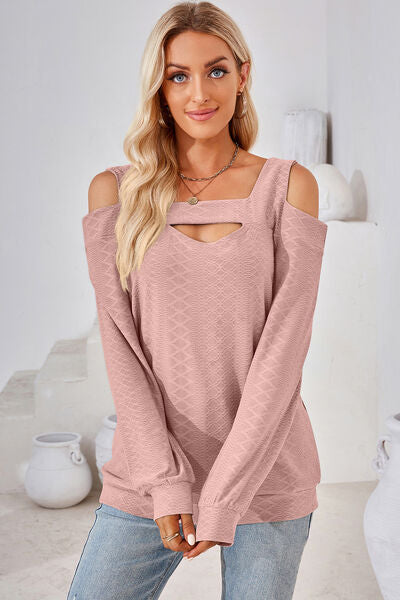 Cutout Square Neck Cold Shoulder T-Shirt  Shop One Place