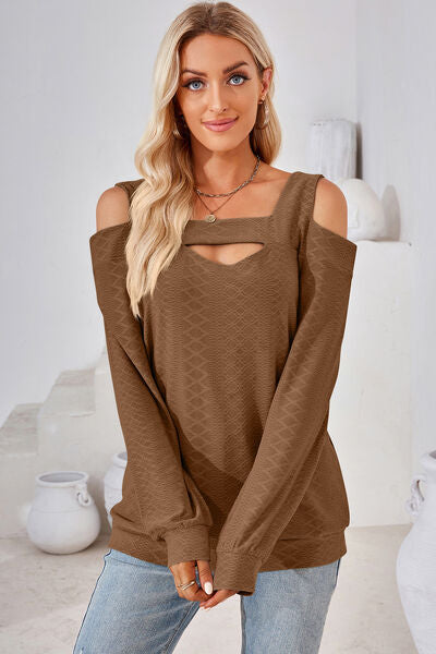 Cutout Square Neck Cold Shoulder T-Shirt  Shop One Place