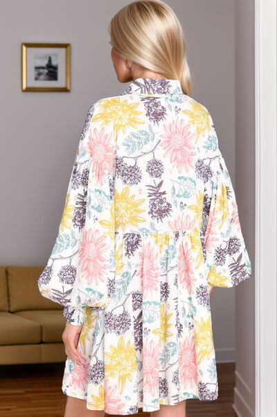 Printed Lantern Sleeve Mini Dress  Shop One Place
