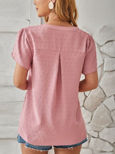 Swiss Dot Notched Petal Sleeve T-Shirt