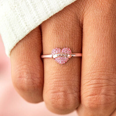 MOM Heart Shape 925 Sterling Silver Engraved Ring  Shop One Place