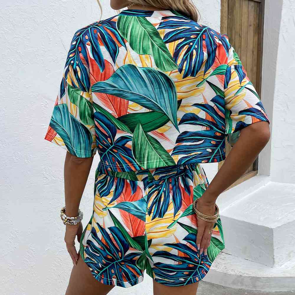 Printed Round Neck Dropped Shoulder Half Sleeve Top and Shorts Set