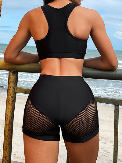 Openwork Sleeveless Top and Shorts Swim Set  Shop One Place