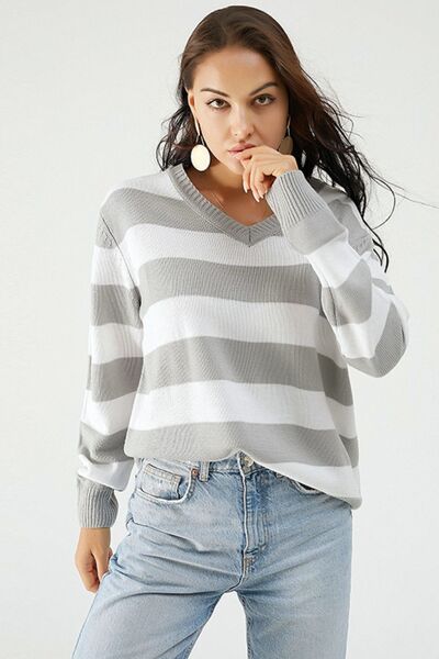 Leopard V-Neck Long Sleeve Sweater  Shop One Place