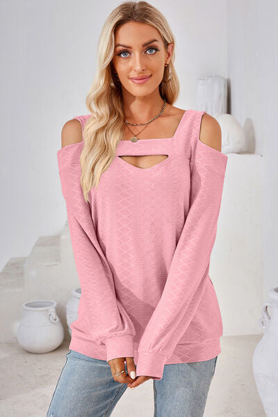 Cutout Square Neck Cold Shoulder T-Shirt  Shop One Place