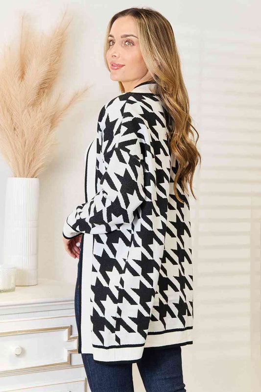Woven Right Houndstooth Open Front Longline Cardigan  Shop One Place
