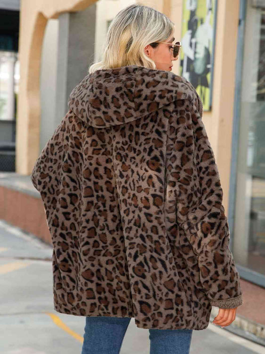 Leopard Hooded Coat with Pockets  Shop One Place