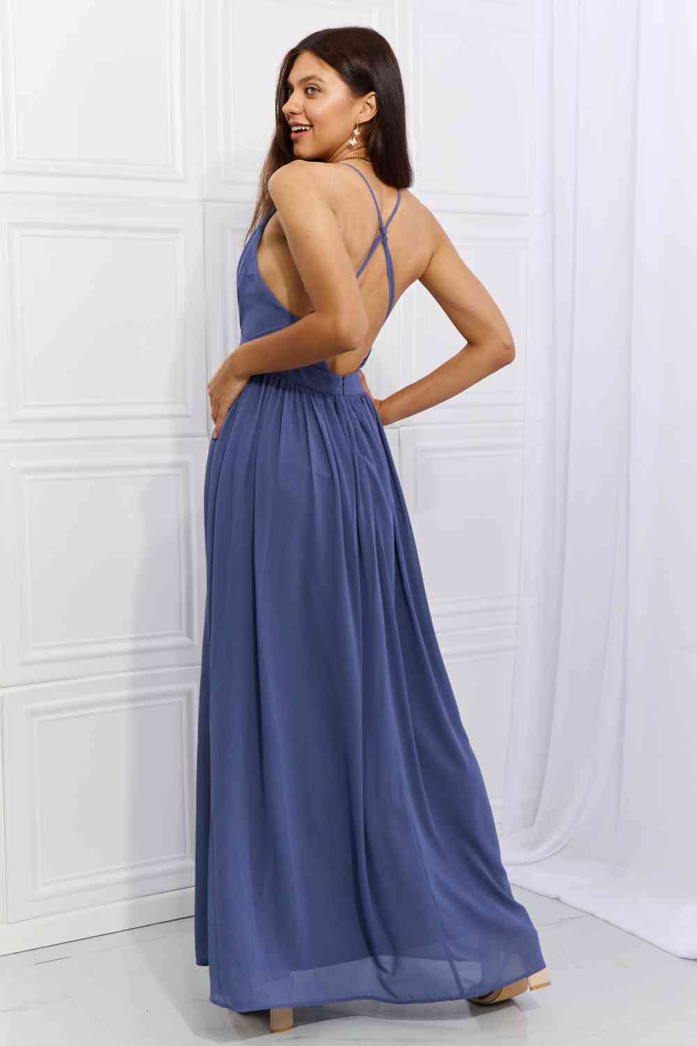 OneTheLand Captivating Muse Open Crossback Maxi Dress