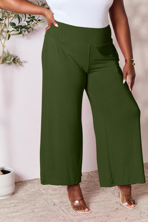 Double Take Full Size Smocked Wide Waistband Wide Leg Pants 