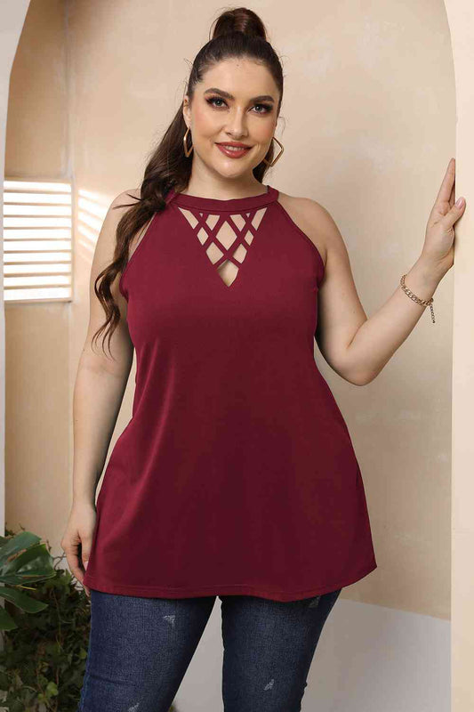 Plus Size Halter Neck Cutout Sleeveless Dress  Shop One Place
