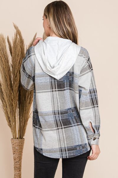 Reborn J Plaid Button Up Drawstring Hooded Jacket